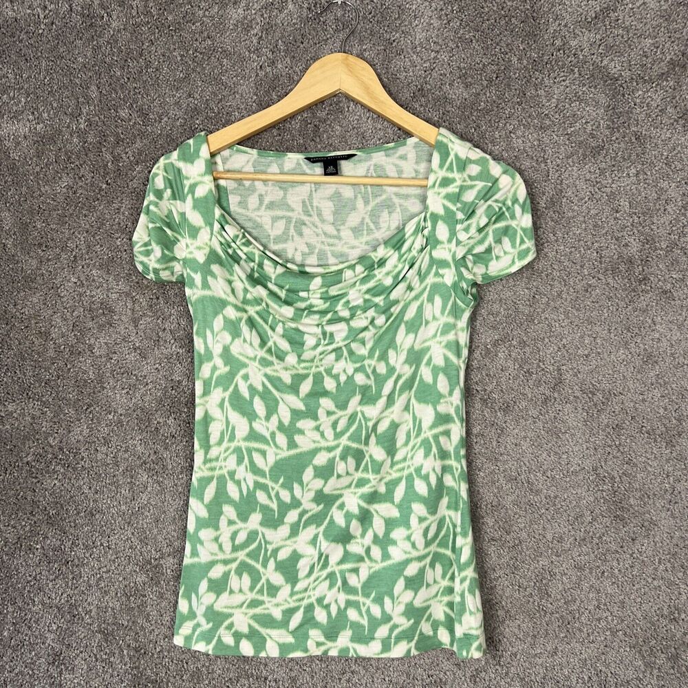 Banana Republic Shirt Womens XS Green Floral Short Sleeves Drape Neckline Top